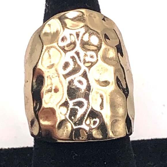 Gold Tone Hammered Chunky Brutalist Statement Ring Size 6 - Picture 1 of 10